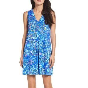 Lilly Pulitzer Amina V-Neck Swing Dress Size XS Cotton Brilliant Blue Ceviche